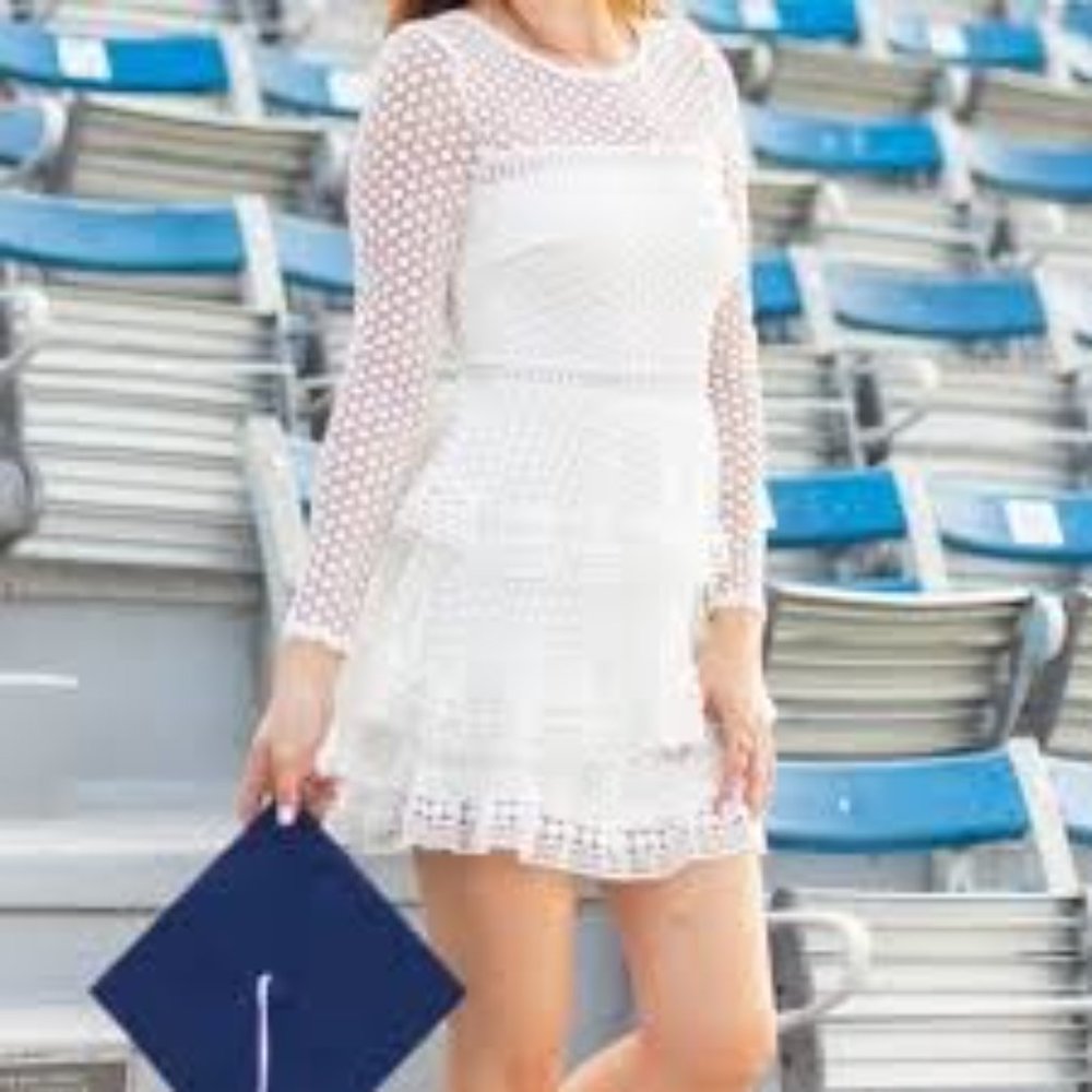 Lulu's Begins With Love White Crochet Tiered Mini Dress Size M Graduation Bridal